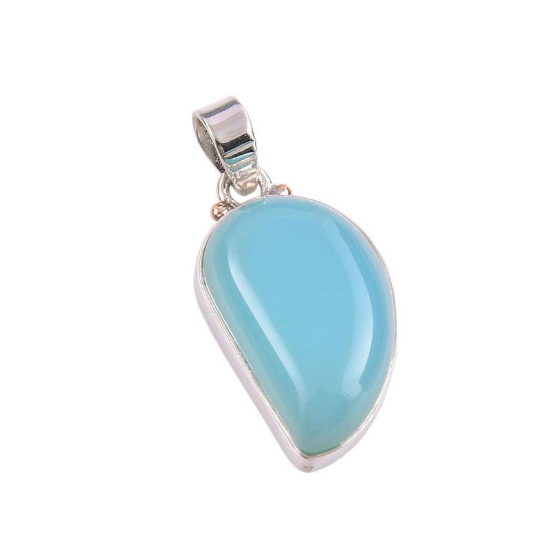 Natural Aqua Chalcedony Gemstone Handmade 925 Solid Silver Pendant 1.50" J6u84