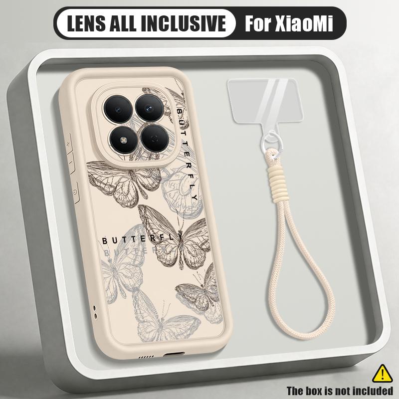 Fantastic Butterfly Print Lanyard Case For Xiaomi 14T 13T Pro Redmi Note 15 Pro 4G 14 13 Pro+ 5G Shockproof Bumper Soft Cover
