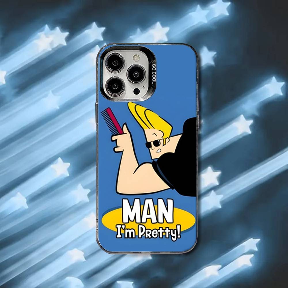 Cartoon J-Johnny Bravo Phone Case For iPhone 16,15,14,13,12,11,8,7,Pro,Max,Plus,Mini,XS,SE Black Matte Hard