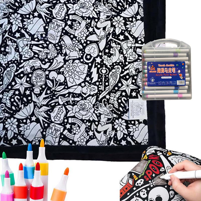 Diy Coloring Blanket With 24 Markers Color Your Own Cozy Velvet Throw Blanket For Kids Adults Creative Gift For Home Decor