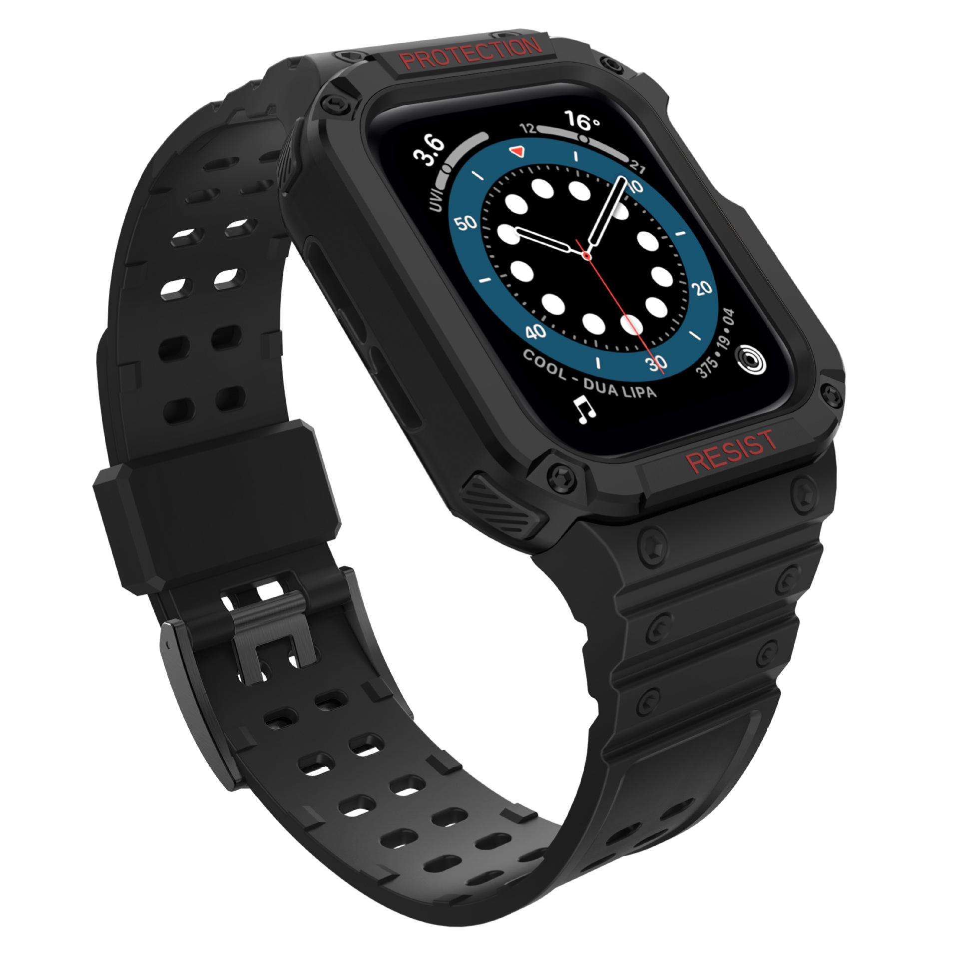 

Ремешок для часов и чехол для часов, совместимый с Apple Watch i Watch 9, 8, 7, 6, 5, 4, смарт-браслет для спортивных часов S чёрный