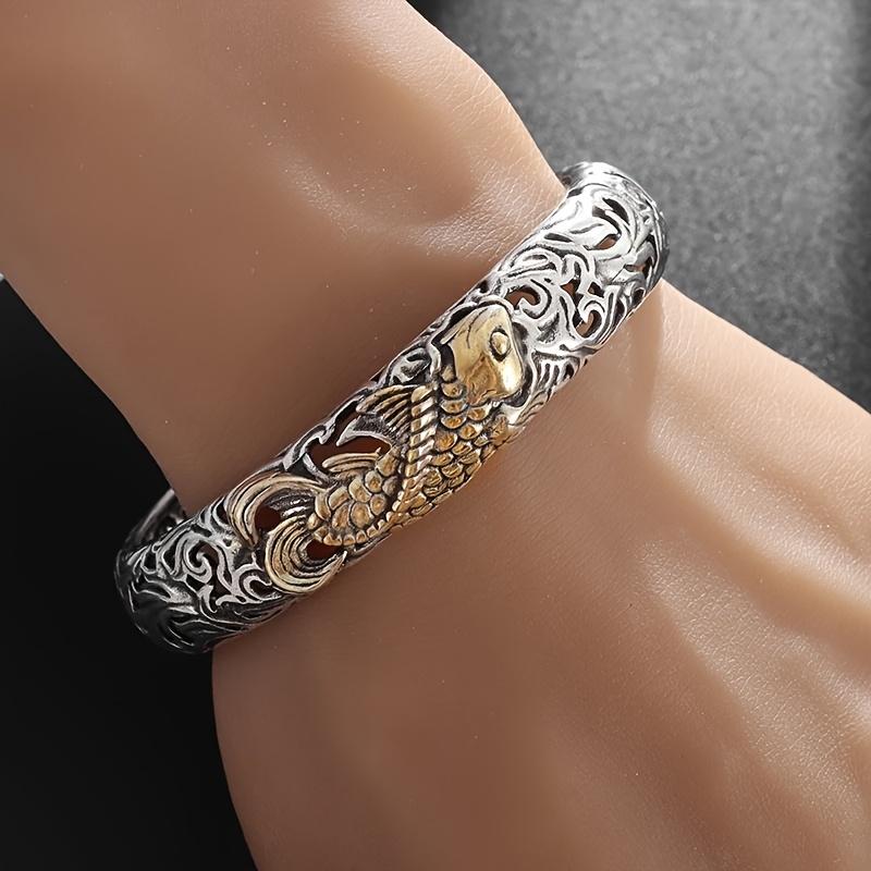 1Fashionable style bracelet with koi fish carving pattern, unisex open bracelet, exquisite jewelry for good luck and wealth, party gift