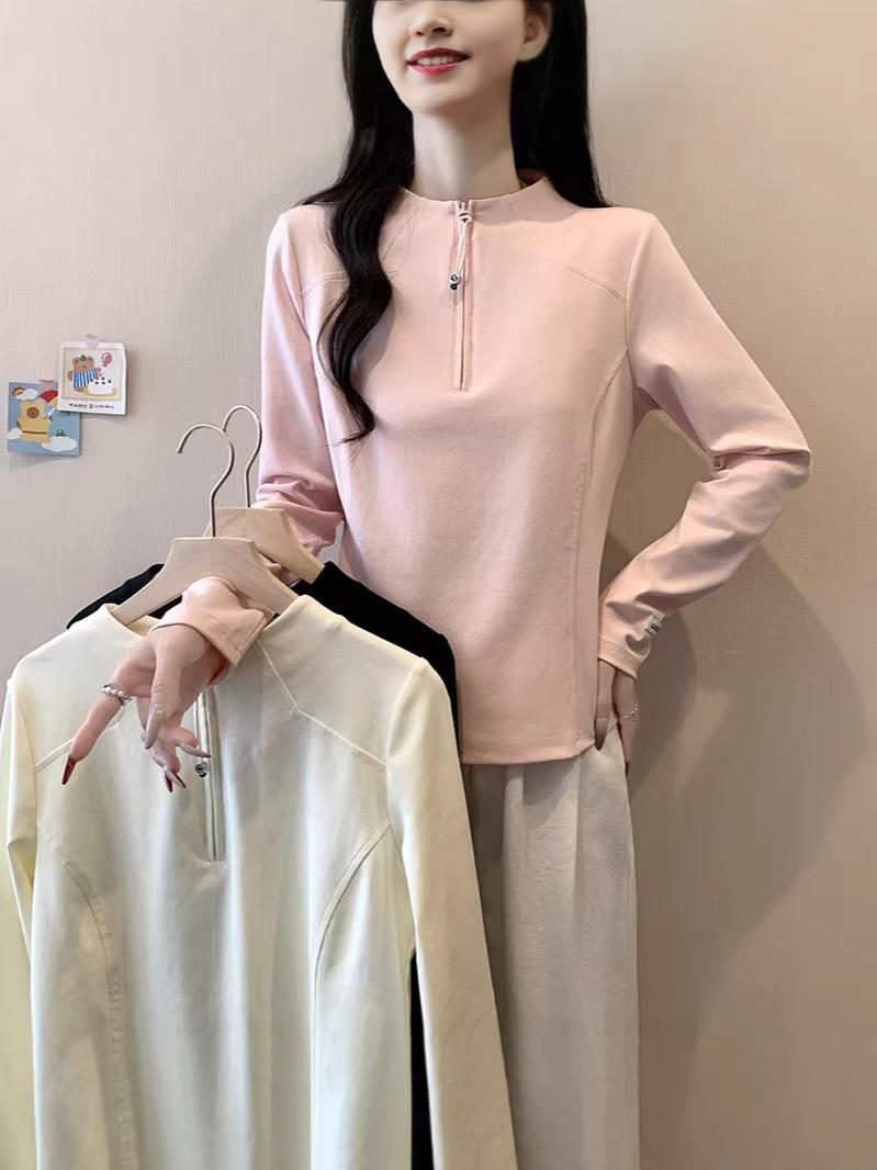 

2026 Spring Plus Size Women s Slimming Casual Long-Sleeve Top with Half-Open Collar XXXXL абрикосовый света