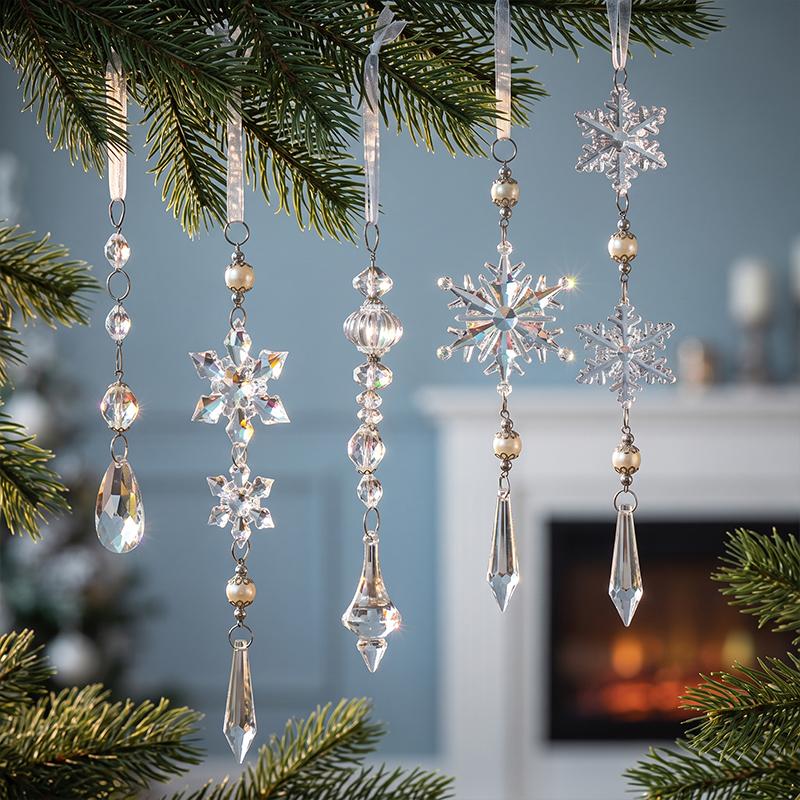 1PC Snowflake Pendants New Year Ice Crystal Shape Home Decor Tree Decoration Christmas Transparent Xmas Gifts Hanging Drop Party