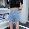 Pantaloncini di Jeans Neri a Vita Alta Comodi Skinny alla Moda e Versatili da Donna Sezione Sottile Gamba Larga Larghi Sottili con Bordo Grezzo Estivi
