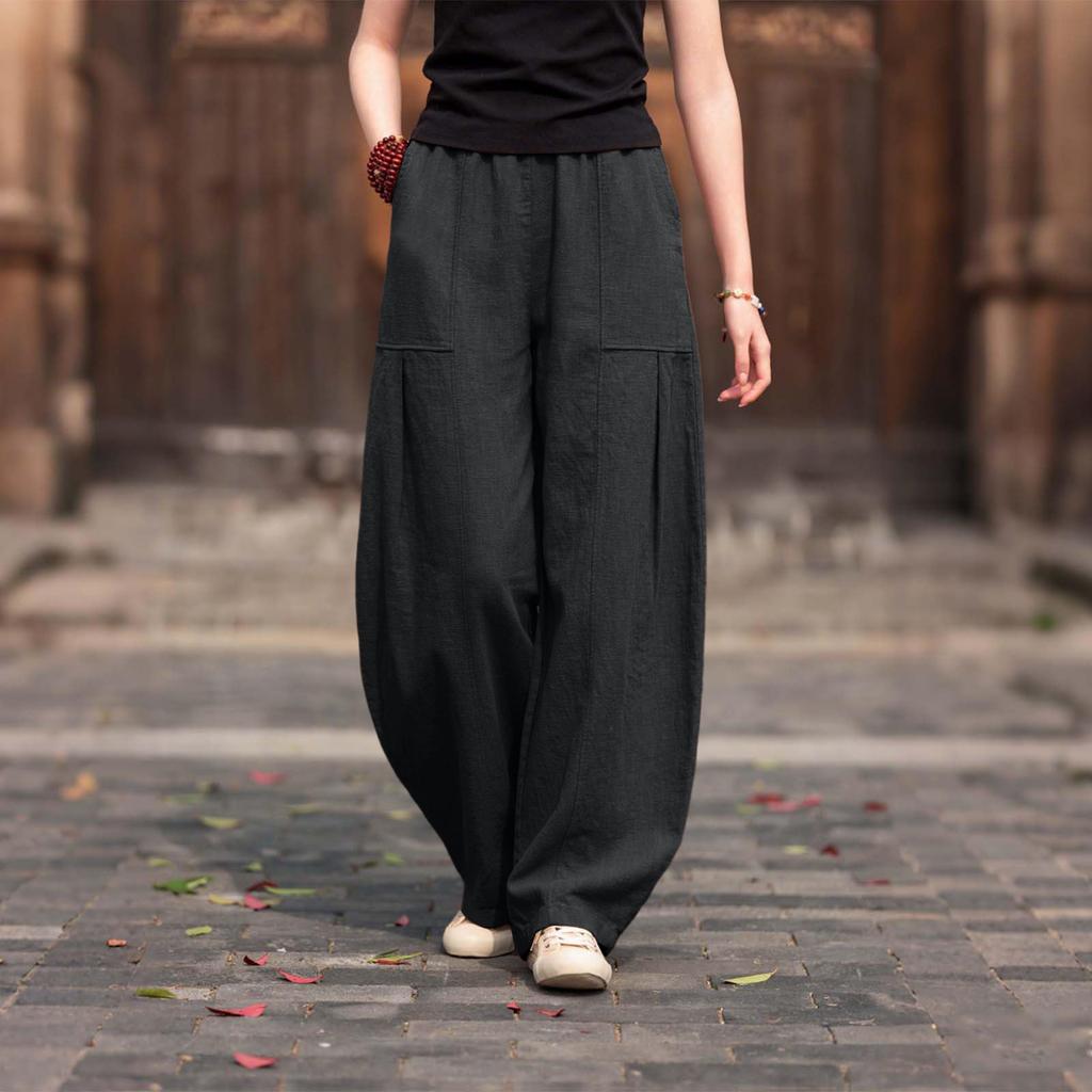 Ladies' Color Casual Fashion Breathable Loose Cotton And Linen Pants