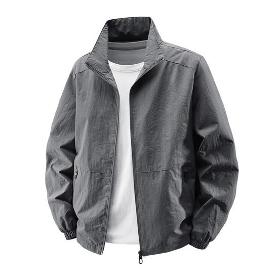 

Чоловіча куртка зі стійкою, довгим рукавом, на блискавці, весняно-осіння, з кишенями, однотонна, вільного крою, універсальний верхній одяг M сірий