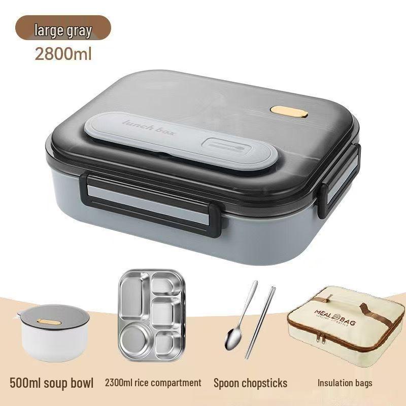 Large Capacity 304 Stainless Steel Insulated Lunch Box with Five Compartments for Office & School Canteens