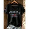 ilstile Women's America 250 Years Print T-Shirts Summer Short Sleeve Casual Loose T Shirt V Neck Tops White Tees Hot Sale