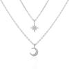 S925 Sterling Silver Star Moon Hexagram Double Layer Necklace for Women - Trendy Collarbone Chain