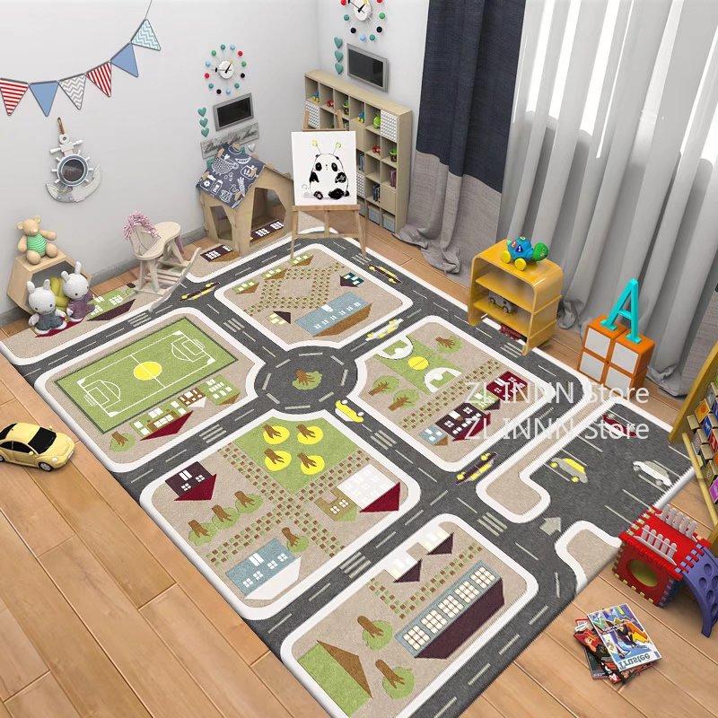Thickened Flannel Carpet Living Room Children's Bedroom Decoration Floor Rug Cartoon Road Play Mat Soft Tatami Carpets Non-slip
