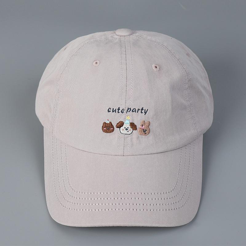 Korean Cute Dog Embroidery Baseball Cap Women Summer Casual Curved Brim Soft Top Pure Cotton Sun Baseball Cap