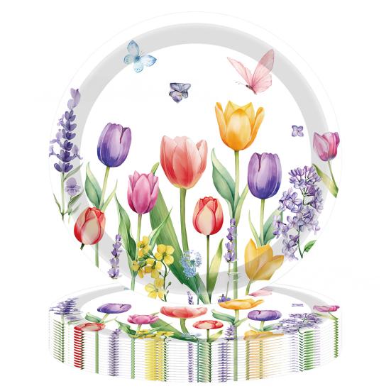 Akvarelový květinový ubrus kulatý tulipán divoká květina párty sváteční ubrus kryt na konferenční stolek pro jídelní stůl piknik grilování párty dekorace