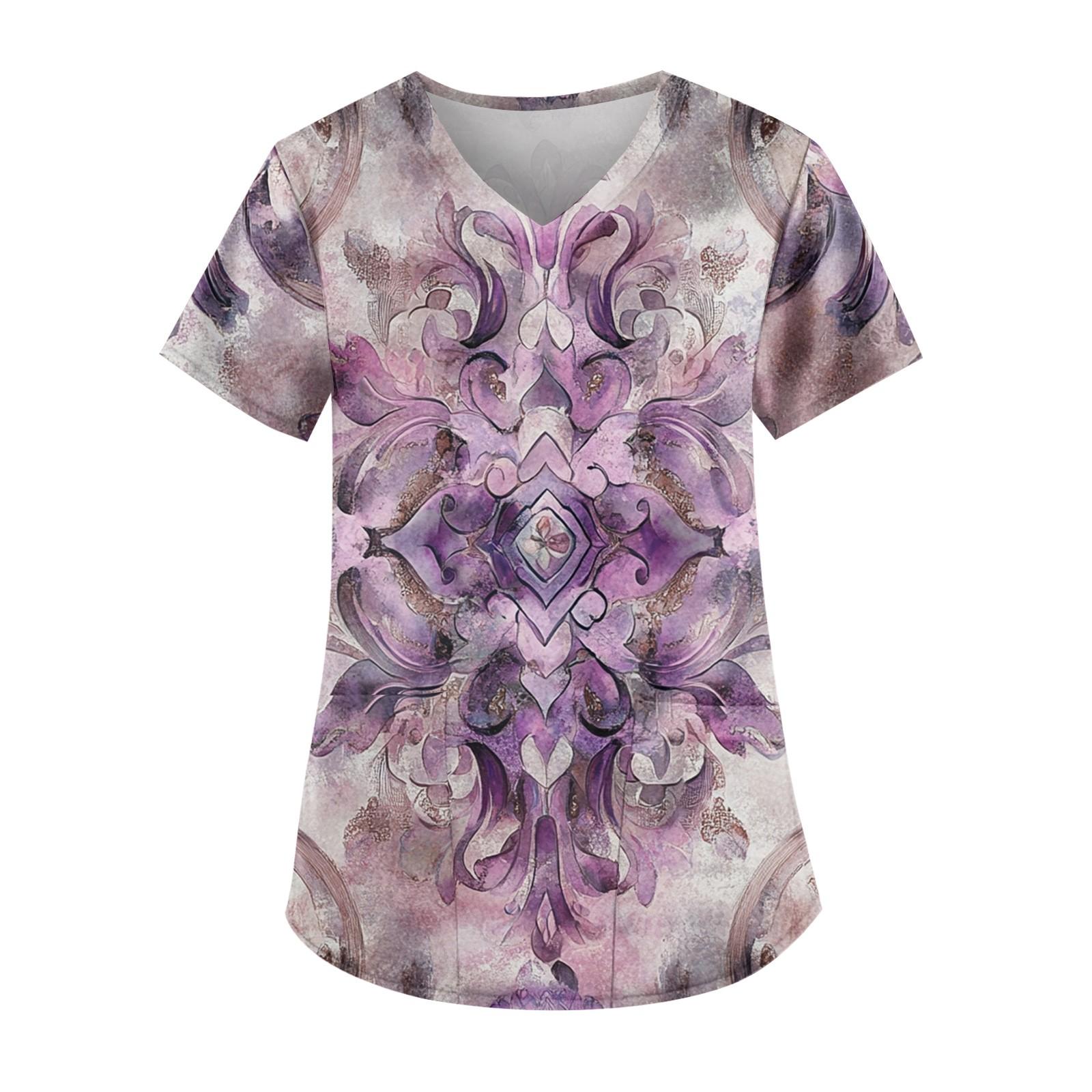 

Женские модные повседневные топы с v-образным вырезом и защитная спецодежда с принтом XL фиолетовый