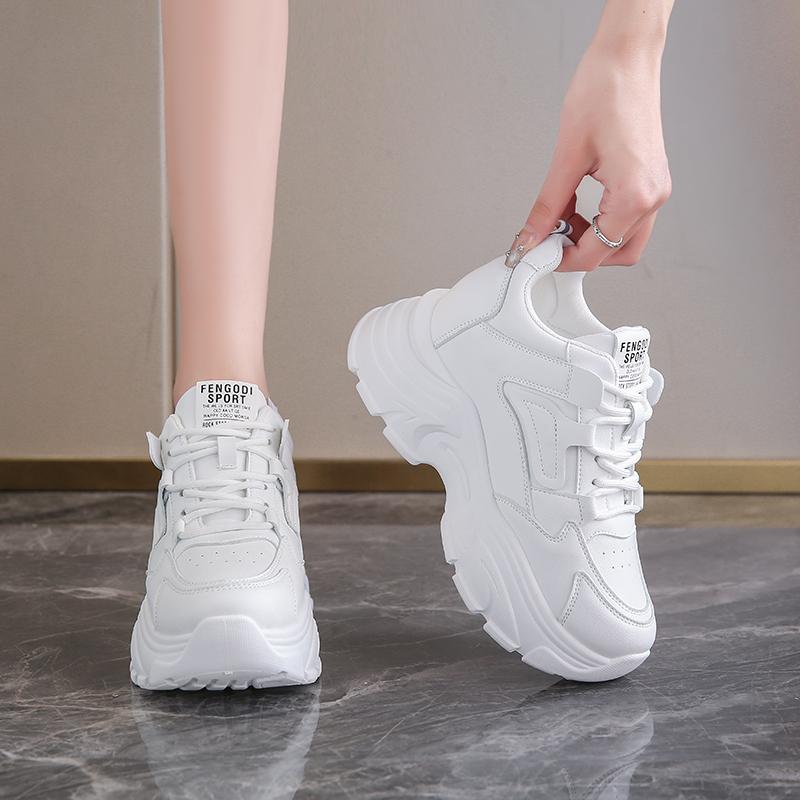 White Platform Women's Sneakers  Autumn Lace-Up Thick Bottom Vulcanize Shoes Woman Pu Leather Breathable Sports Shoes Ladies