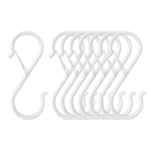 Set of 8 Kyododoya S-Hooks, No-Fall S-Hooks, White, Rust-Resistant, 12kg Weight Capacity, for Bathroom, Kitchen, and Small Item Hanging