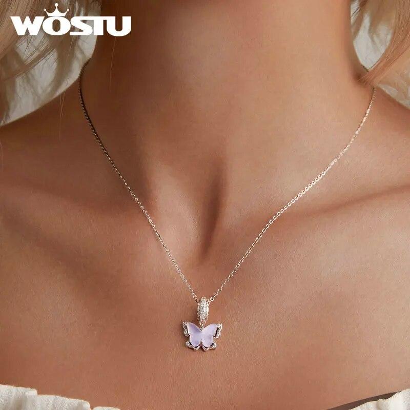 WOSTU Colgantes de unicornio transparente de Plata de Ley 925 con diseño de luna y estrella, aptos para Pulsera Original, regalo de joyería DIY