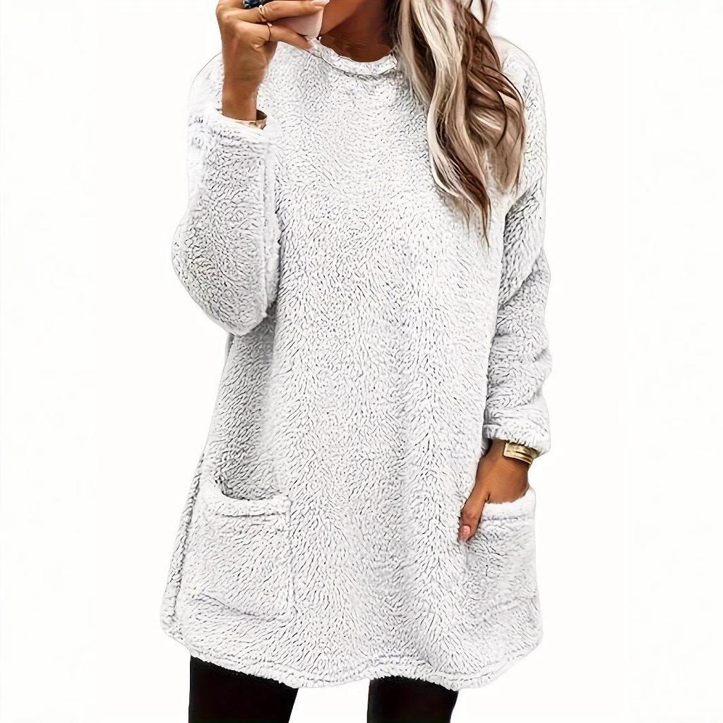 Women's Casual Long-Sleeve Plush Sweater with Pockets, Autumn/Winter Collection