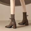 Fashion 2024 New French Style Square Toe Chunky Heel High Heeled Short Boots for Women Autumn Winter Single Boots Women Womens Boots