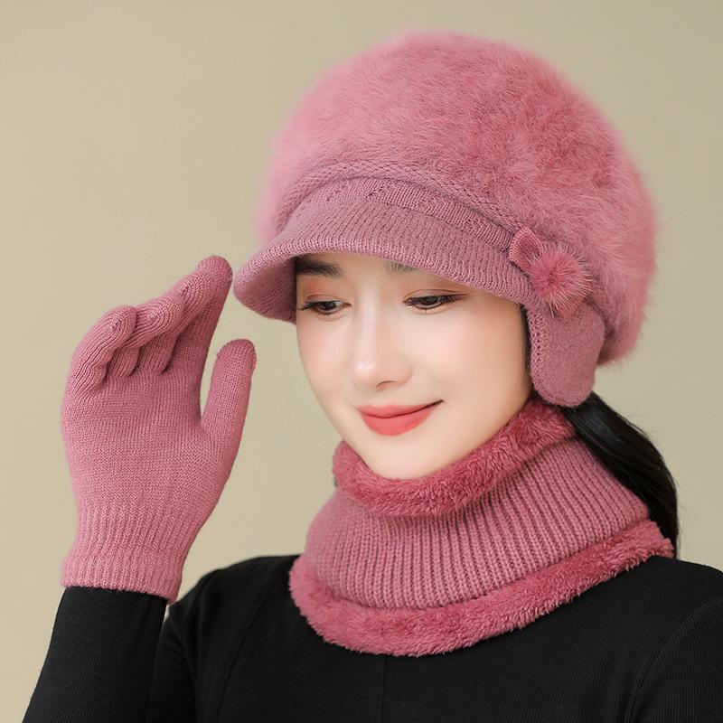 Thick Warm Hat Winter Hat Middle Aged and Elderly Mother Old Lady Knitted Cotton Hat Grandma Rabbit Wool Hat