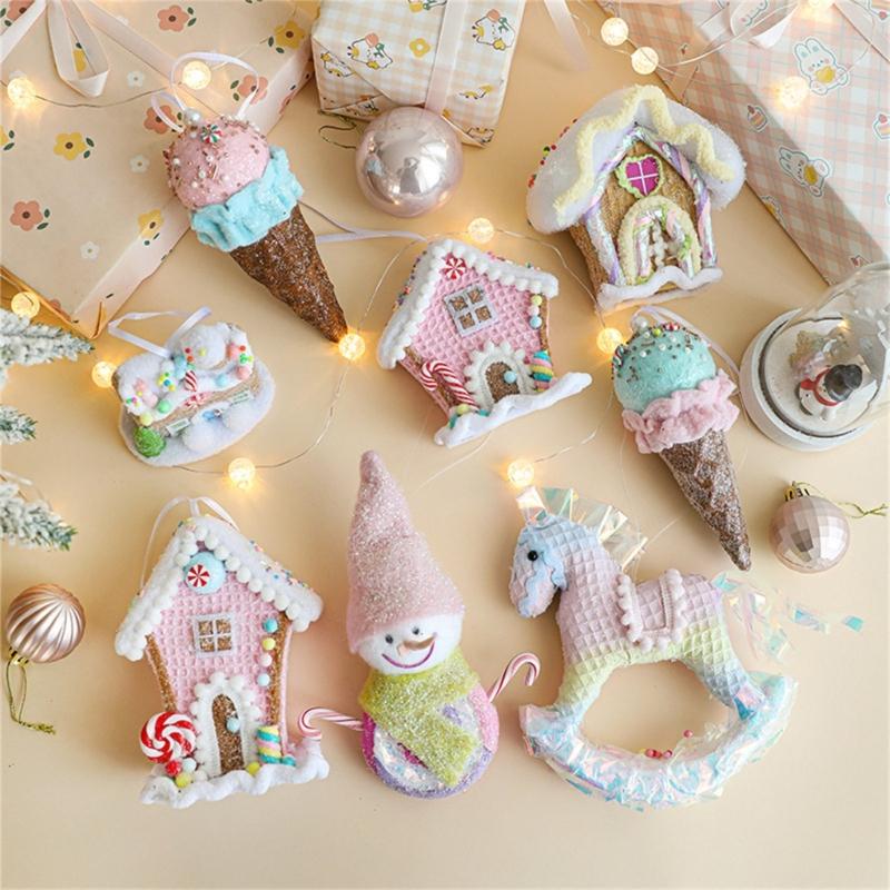 Christmas Tree Hanging Pendant Ice Cream/Cottage/Snowman/Horse Ornament for Holidays Home Decoration Party Supplies
