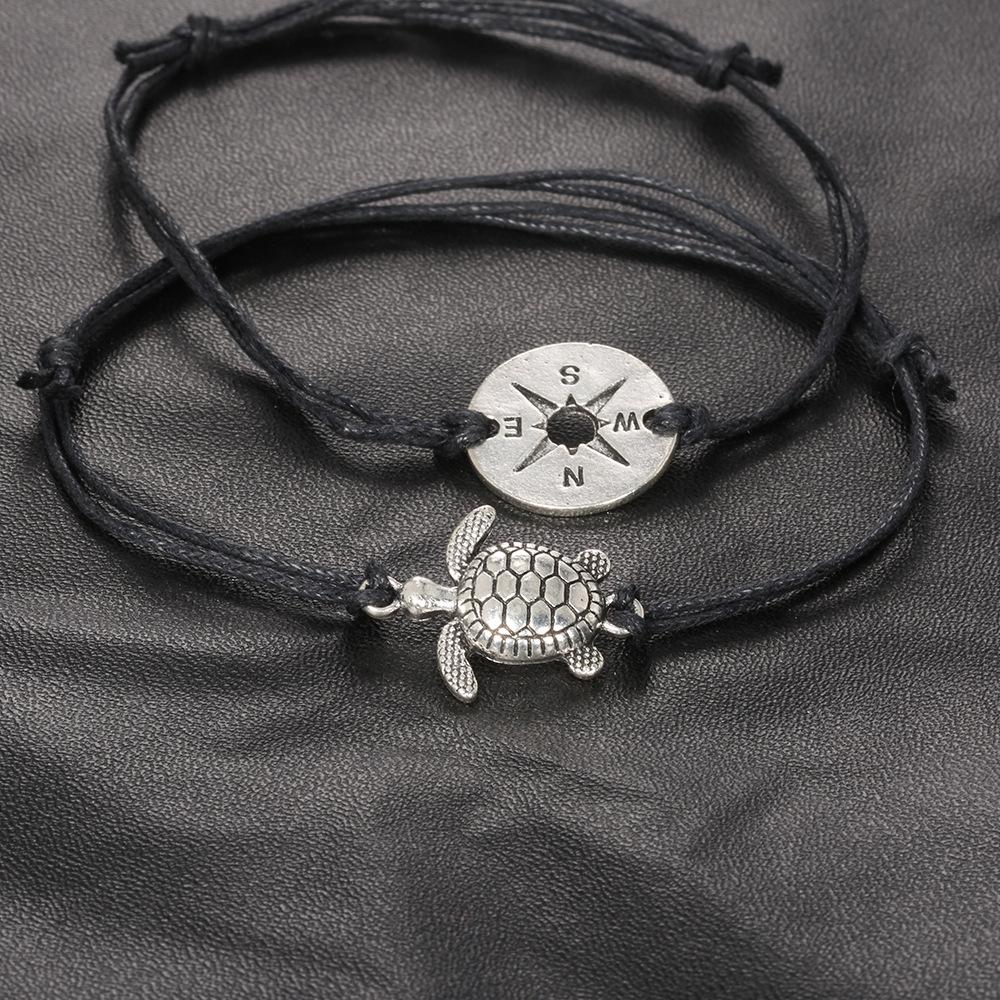 Vintage Schildkröte Fußkettchen für Frauen Sommer Strand barfuß häkeln Sandalen Knöchel Armbänder auf Fuß Wachs Seil Kette Schmuck