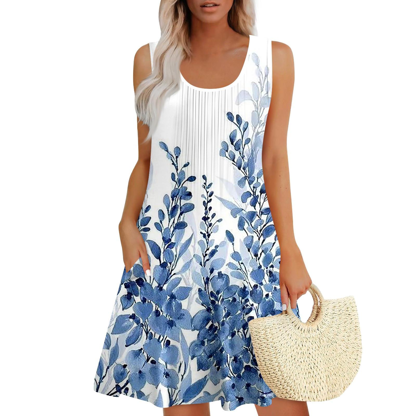 

Женские летние платья Свободные сарафаны без рукавов Платье с карманами XL