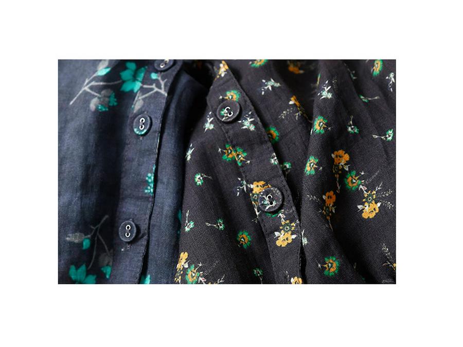 Abito da donna con scollo a V, cotone e lino, manica a cinque quarti, allacciatura, estivo 2024, retro, dimagrante in vita, lungo