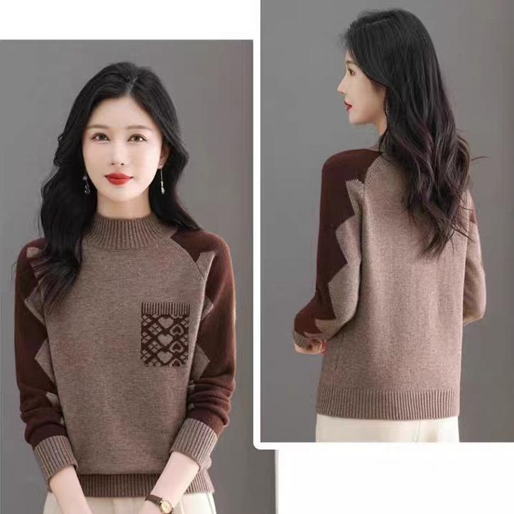 Multicolor Sweater Women's Half Turtleneck Pullover Thickened Knitted Sweater Inner Top Loose Autumn and Winter Knitwear