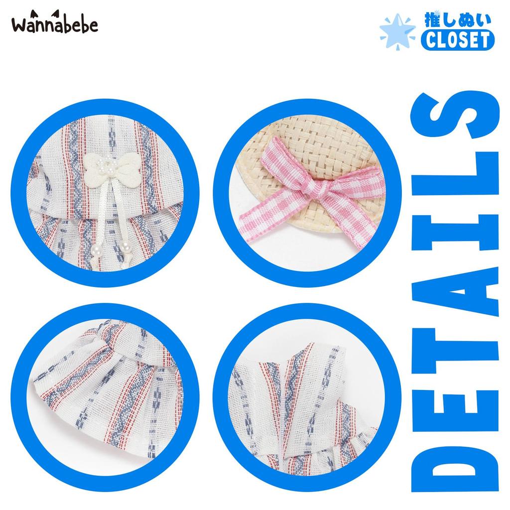 15cm Plush Toy Clothes: Cool Checkered Dress and Straw Hat (2-piece set) - Perfect for Fan Activities (Doll not included) [Used]