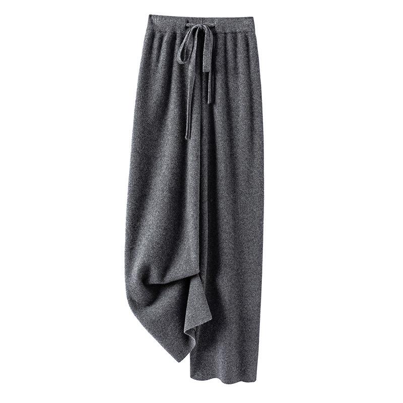 100% Pure Wool Red Elastic Waist Wide-Leg Pants for Autumn/Winter