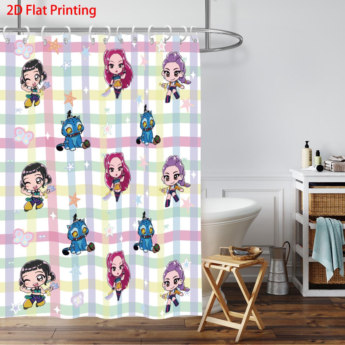 

1 шт. K-pop Принт Охотники на демонов Водонепроницаемая шторка для душа Несколько размеров Приватная подвесная шторка и 12 крючков Легкая установка 90x180cm