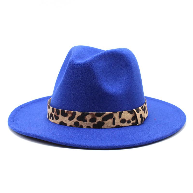 Woolen Top Hat Leopard Print Solid Color Hat Women'S Flat-Brimmed Big-Brimmed Jazz Hat 22 Colors