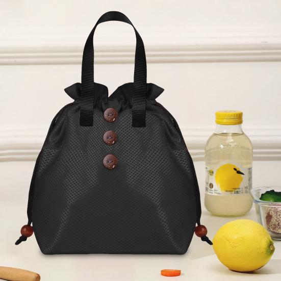 Insulated Lunch Bag Bento Storage Organizer with Drawstring Cuff Large Capacity Waterproof Bento Lunch Handbag with Handle