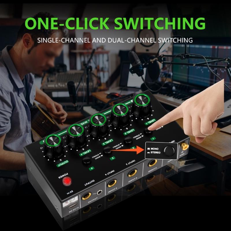 4 Input Auditory Controller Precise Volumes Adjustment Seamlessly Connection For Live Streaming Recording