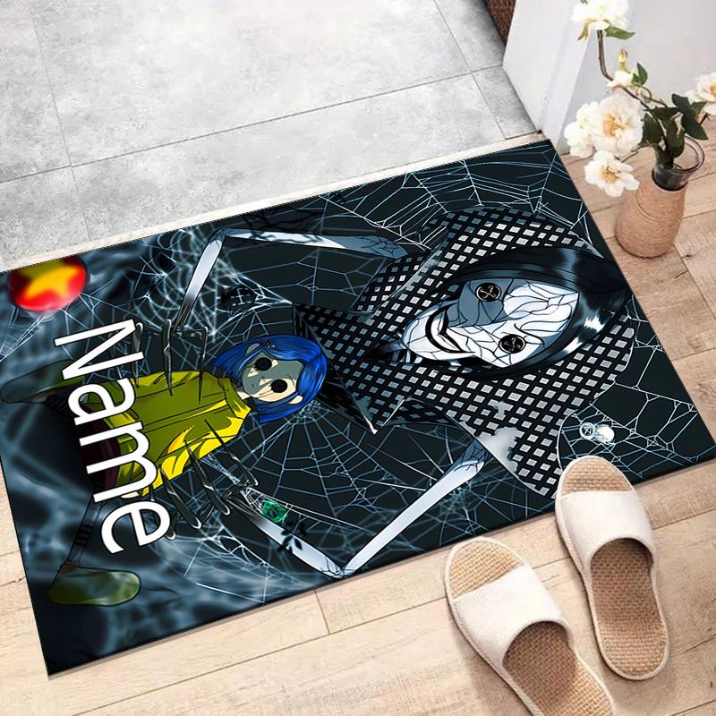 Custom Coraline Mat Personalized Name, Polyester Washable Indoor Entryway Rug, Gift for Christmas, Easter, Thanksgiving Day