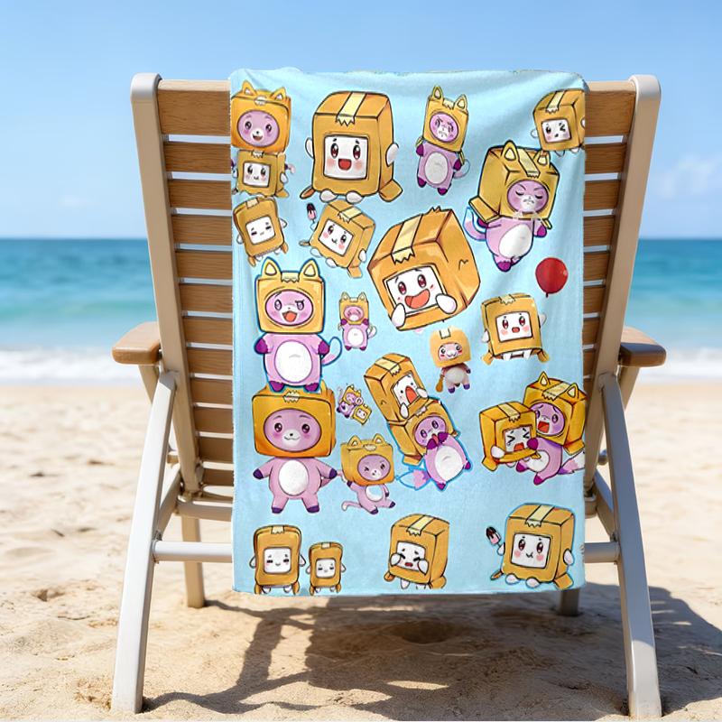 proof beach towel with a Lankybox Foxy and Rocky3 pattern - soft,absorbent,quick-drying,machine washable - perfect for swimming,camping,bathing