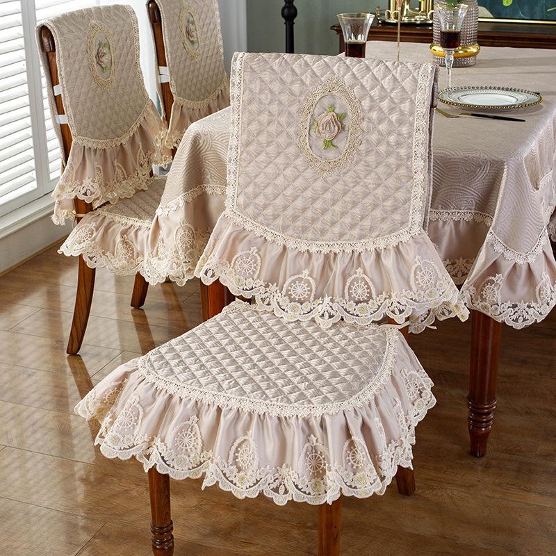 Modern Minimalist Style All Season Universal Chair Covers Quilted Embroidery Anti Slip Thick Stool Protect Pad European Lace Tablecloth Home Decorat
