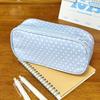 INS Blue Polka Dot Pencil Case Large Opening Design Large Capacity Stationery Pouch Pen Bag Gift