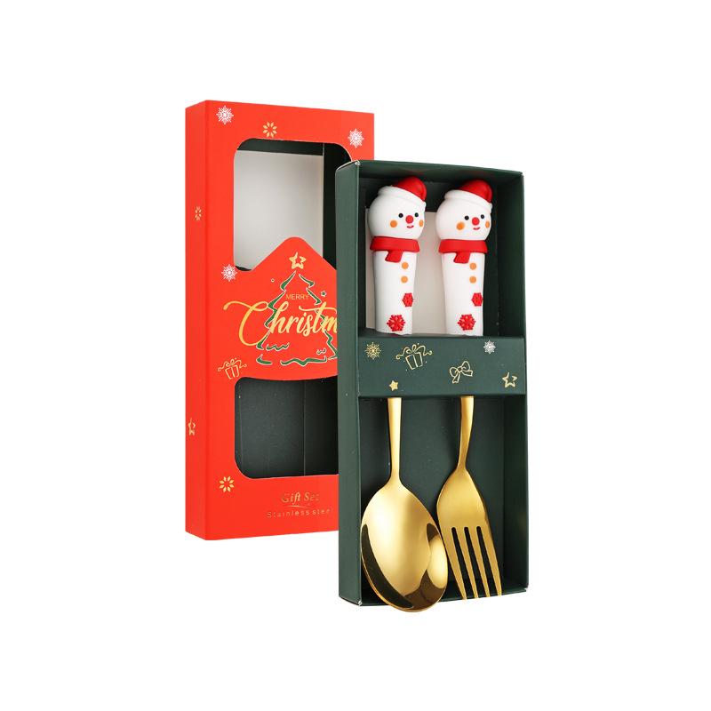 Festive Christmas Cutlery Set: Stainless Steel Cartoon Santa Spoons & Forks In Gift Box