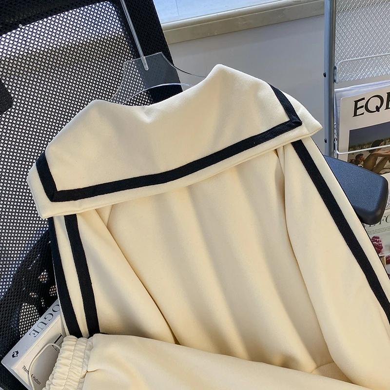 Women Suits Sets Cotton Large Size Pants Thickened Sweaters Coat Top Longs Pants Two-piece Oversize 2PC Suit
