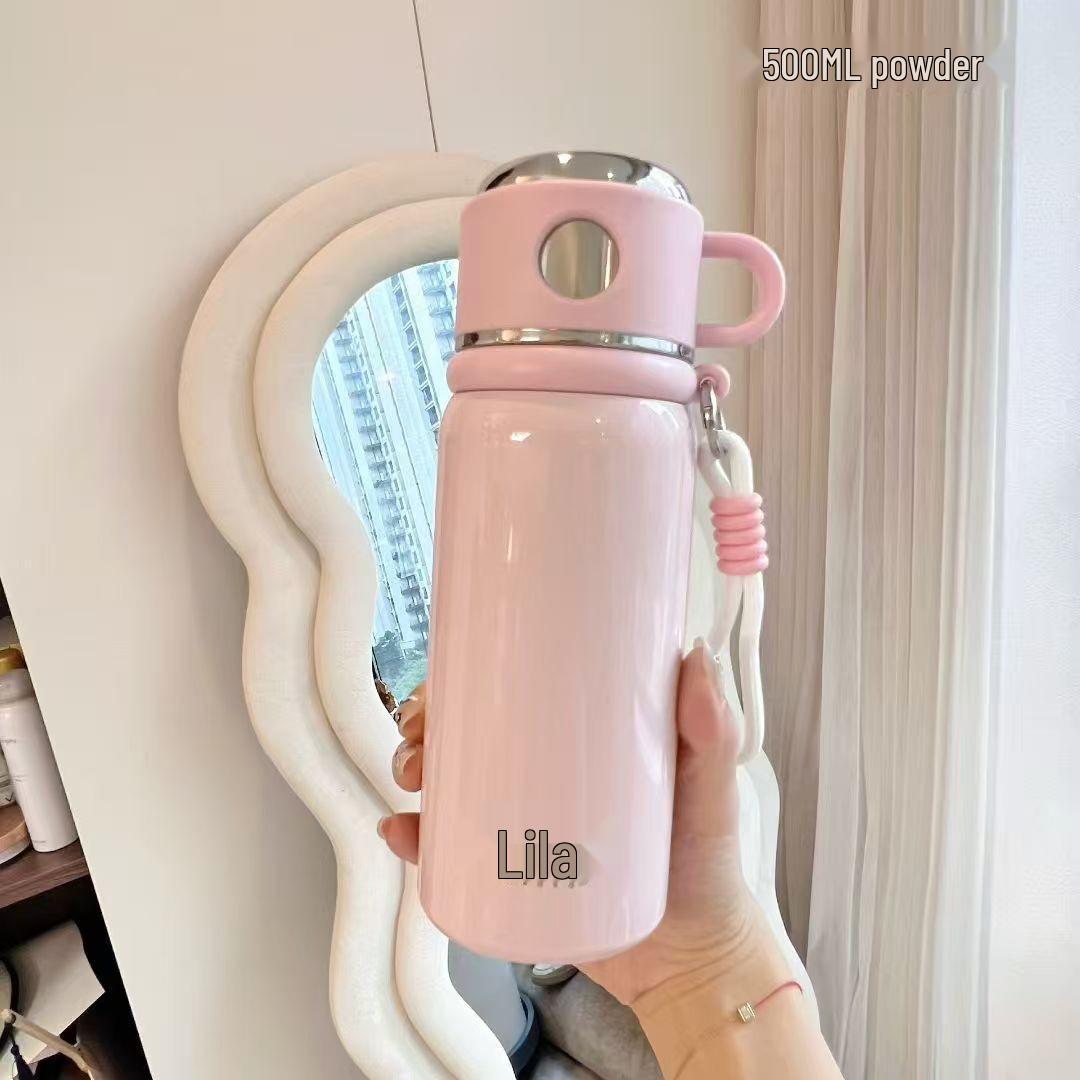 

316 Stainless Steel Insulated Double-Drink Cup with Tea-Water Separation and Straw - Portable, Thickened, and Handheld for Outdoor Use 500ml розовый