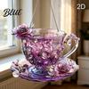 Adorno de Taza de Té Rosa Morado Colgante de Taza de Café con Metal de 60 cm