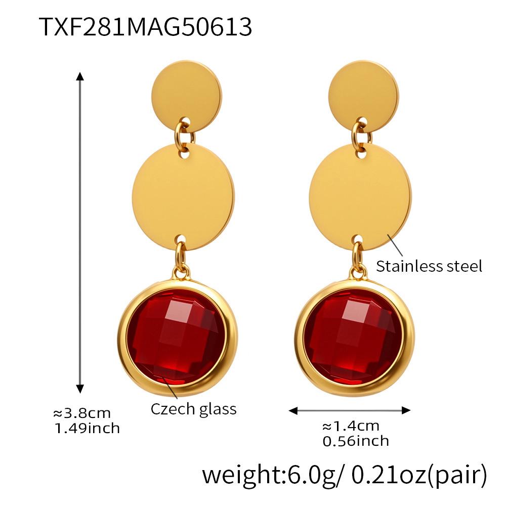 Qiong Yao Exquisite Round Glass Stone Mosaic Tassel Pendant Earrings
