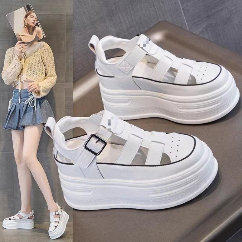Thick-soled Hollow White Shoes Breathable Summer New Inner Height-increasing Women's Shoes Versatile Casual Shoes Sports Bag Head Sandals