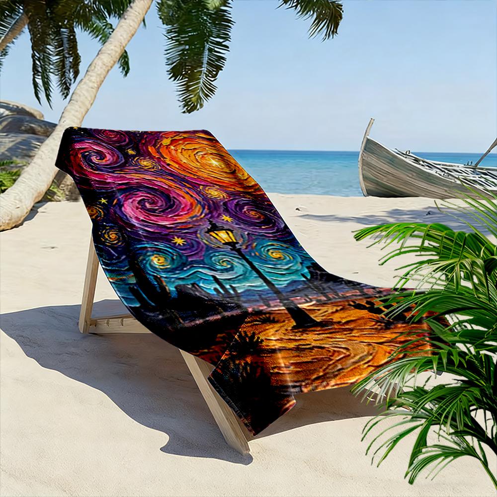 Sternenklare Wüstennacht mit Kaktus Kunststil Strandtuch schnelltrocknend für Reisen Outdoor-Sportarten Joggen Strand und Schwimmen