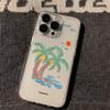 Coconut Tree Clear Phone Case, Hand-Drawn Summer Beach Palm Tree Shockproof Cover for iPhone