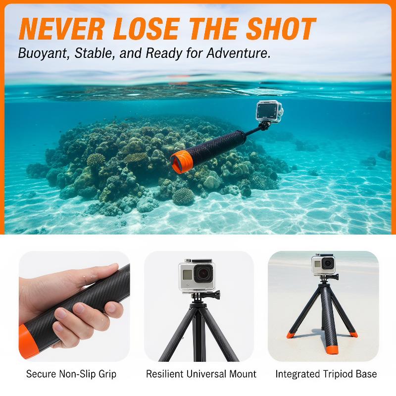 Statyw selfie kij selfie do kamery sportowej Pływający selfie stick Pomarańczowy ABS Wodoodporny Szeroko kompatybilny Dla Action 5 Pro 4 3
