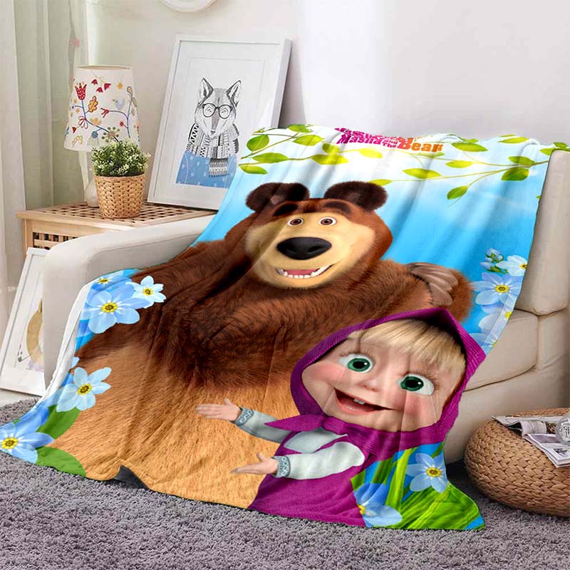 3D cartoon cute M-Masha and Bear blanket flannel home sofa bed bedroom warm portable children's gift picnic sleep soft blanket