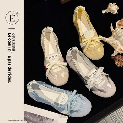 Dames mode ballet dames platte zomer nieuwe vetersluiting ademende kleine witte schoenen enkele schoenen